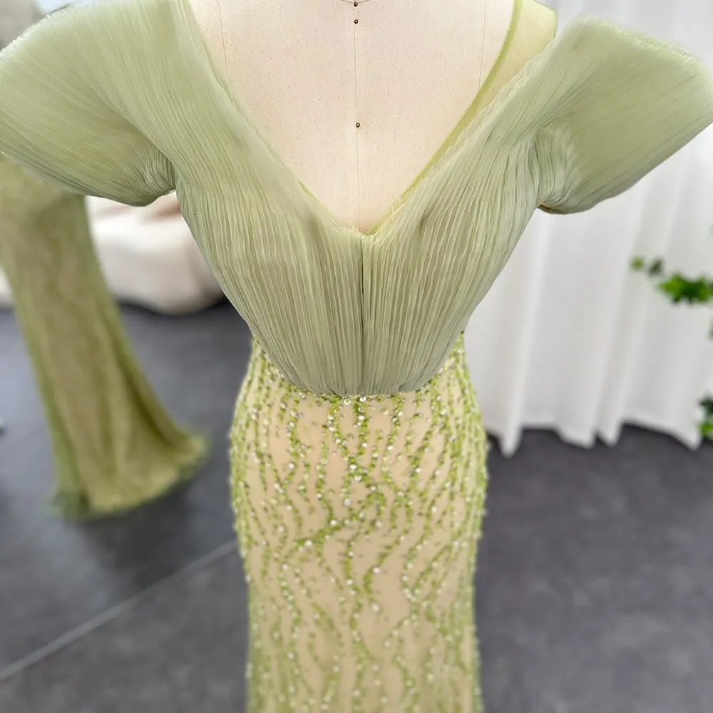 For Sale Olive Green Off Shoulder Evening Dress SS377
