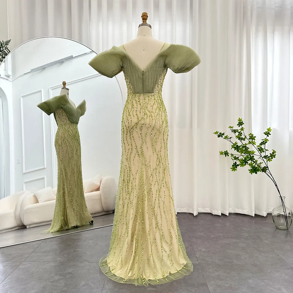 For Sale Olive Green Off Shoulder Evening Dress SS377