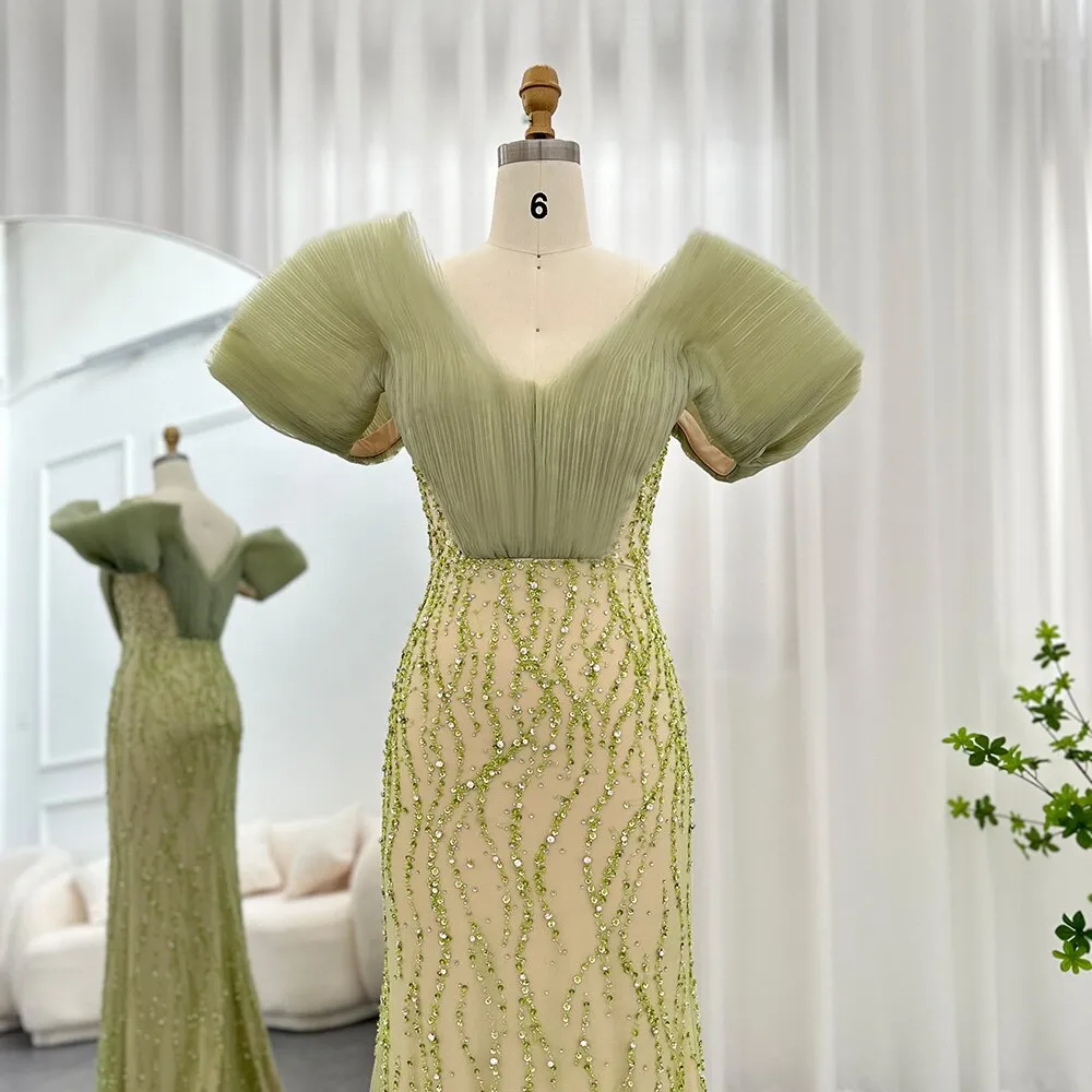 For Sale Olive Green Off Shoulder Evening Dress SS377