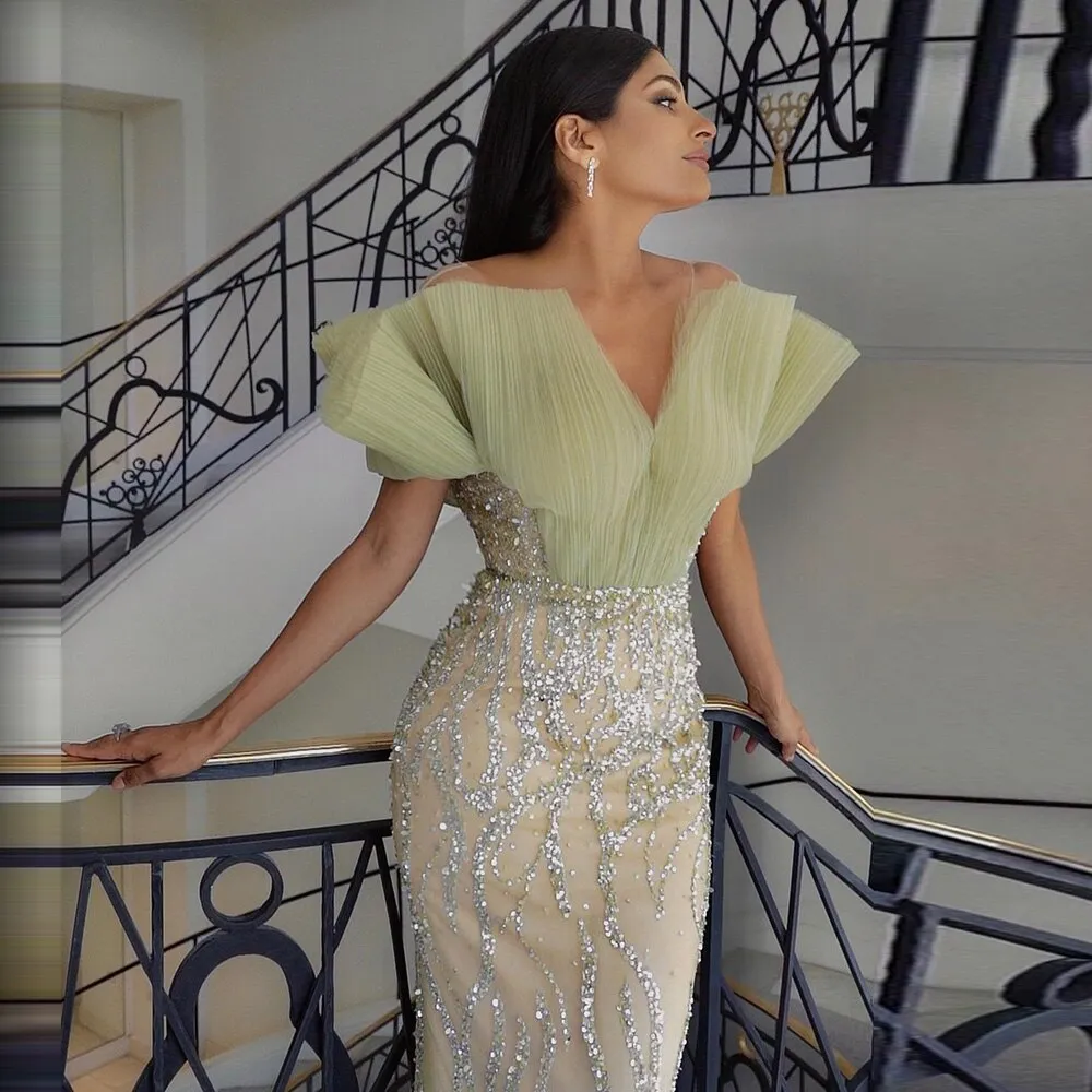 For Sale Olive Green Off Shoulder Evening Dress SS377