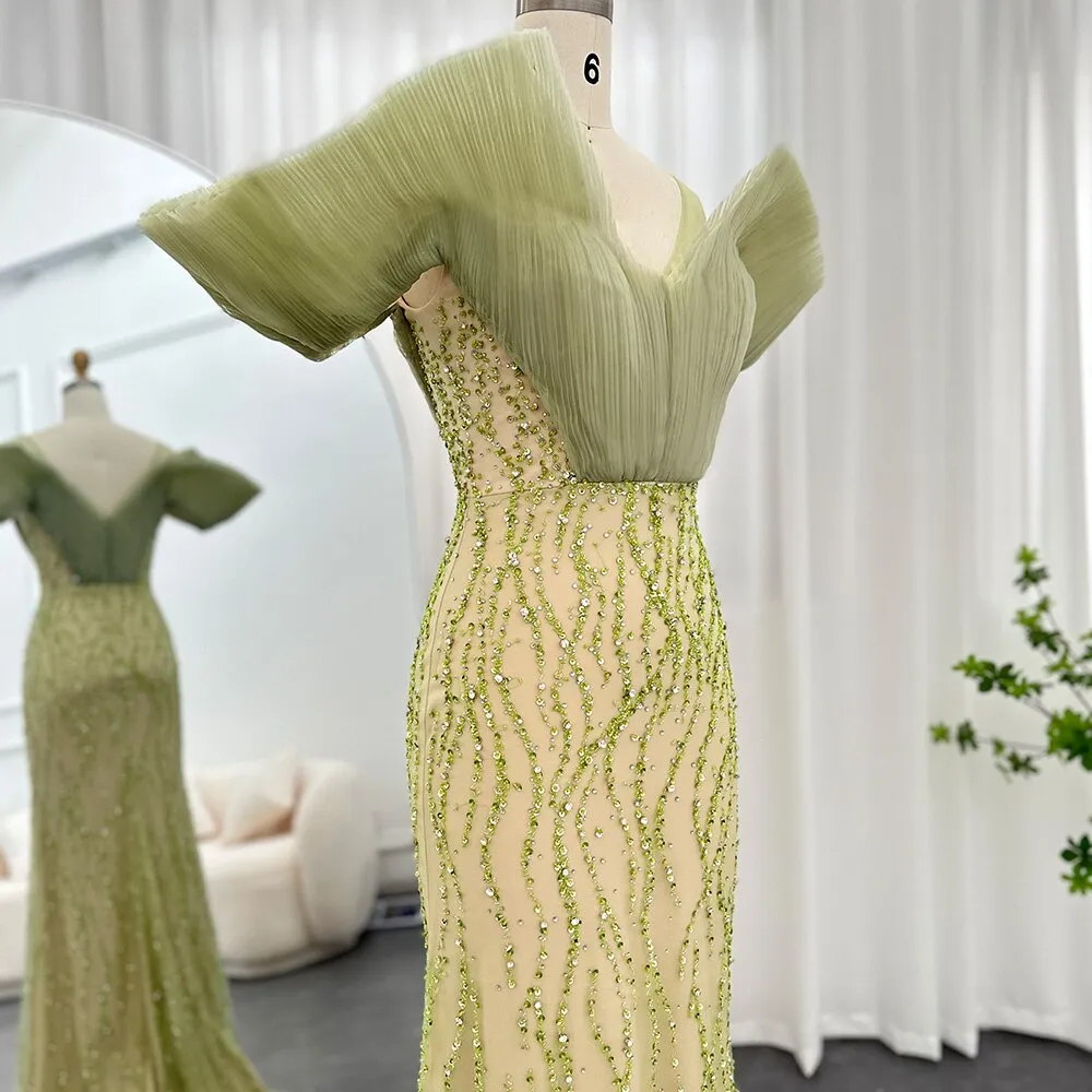 For Sale Olive Green Off Shoulder Evening Dress SS377