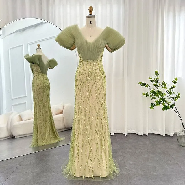 For Sale Olive Green Off Shoulder Evening Dress SS377