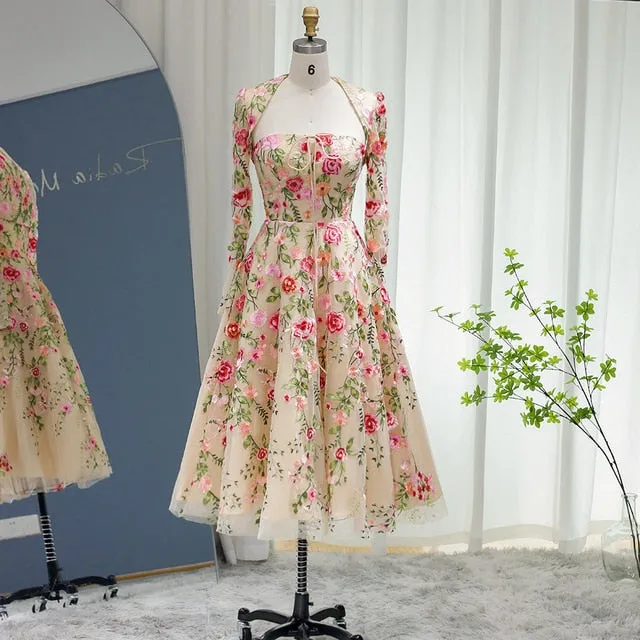 Garden Embroidery Short Evening Dress with Jacket SS232