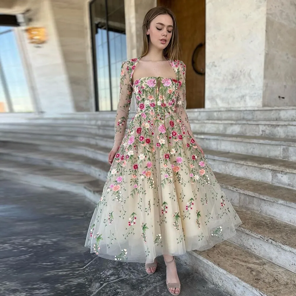 Garden Embroidery Short Evening Dress with Jacket SS232