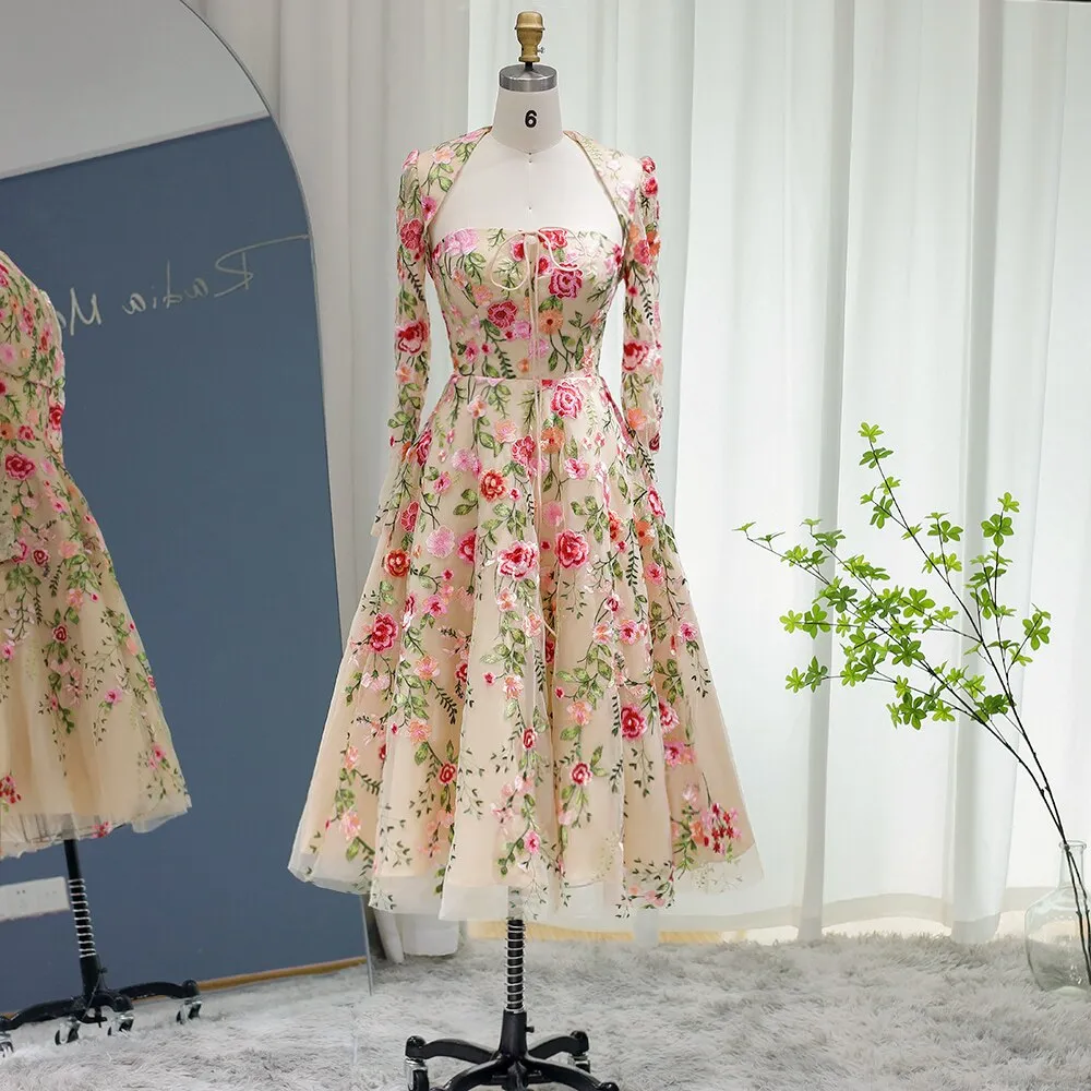 Garden Embroidery Short Evening Dress with Jacket SS232