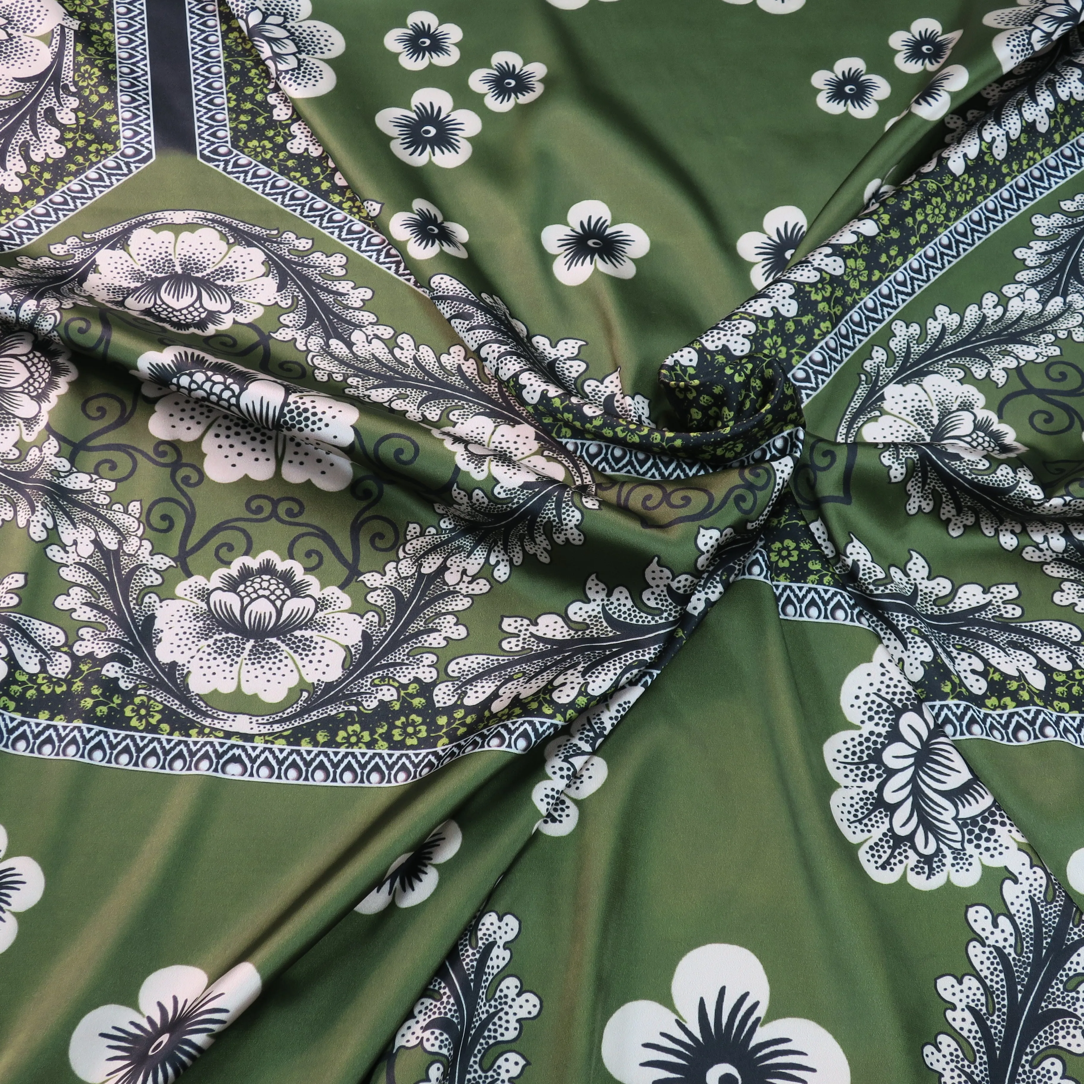 Green Floral Printed Silk Charmeuse