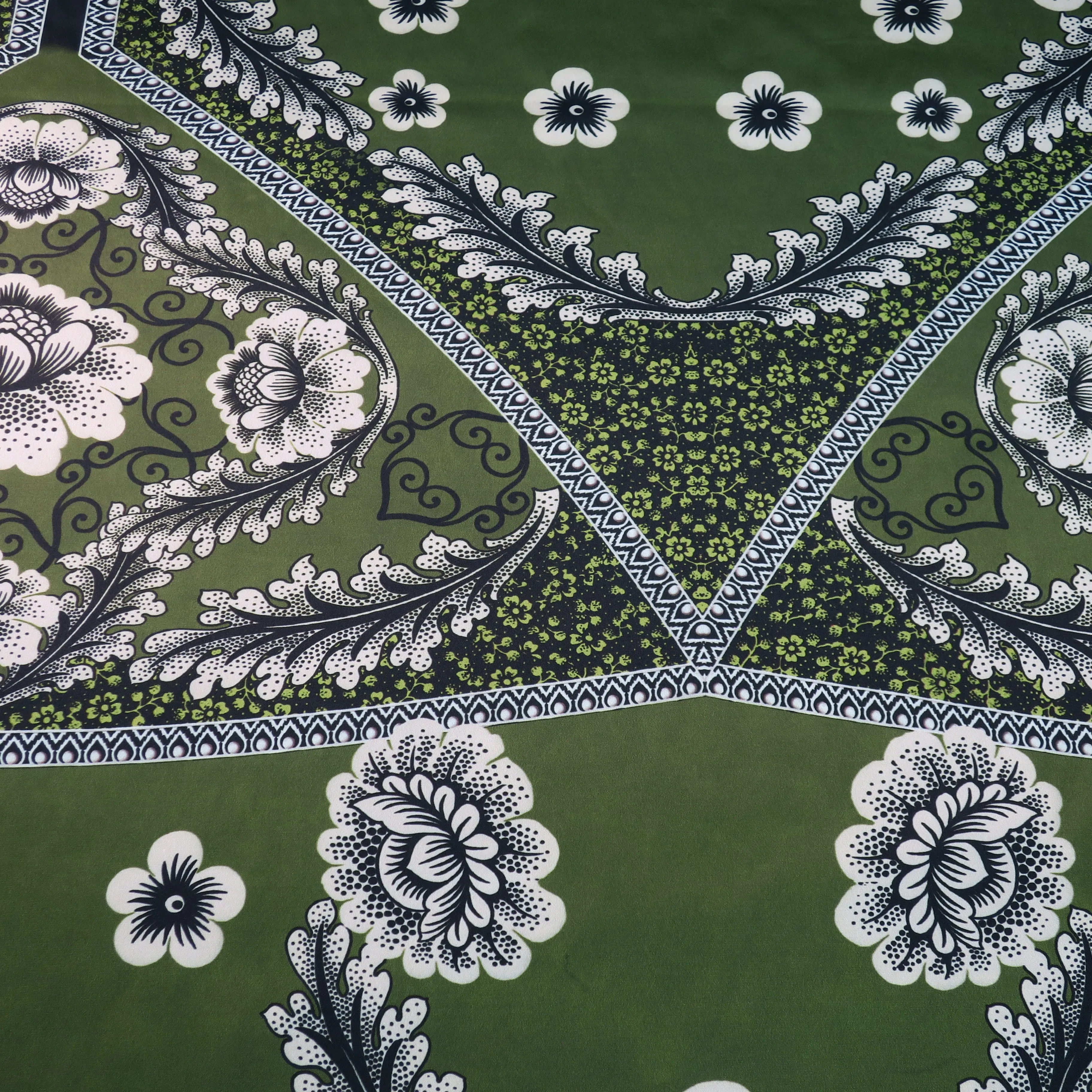 Green Floral Printed Silk Charmeuse