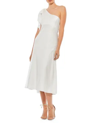 Ieena Mac Duggal One Shoulder Satin Midi Dress, White