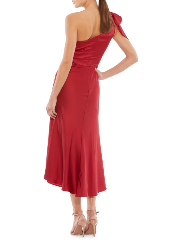 Ieena Mac Duggal One Shoulder Satin Midi Dress, White