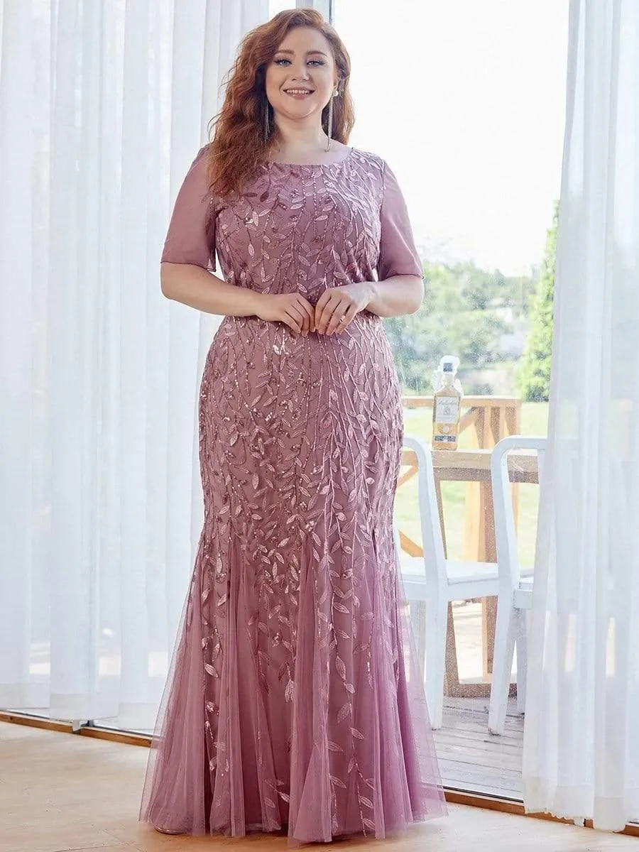 Ivy | Floral Sequin Print Plus Size Mermaid Tulle Evening Dress