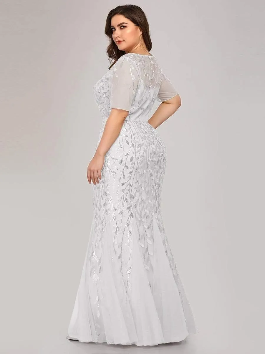 Ivy | Floral Sequin Print Plus Size Mermaid Tulle Evening Dress