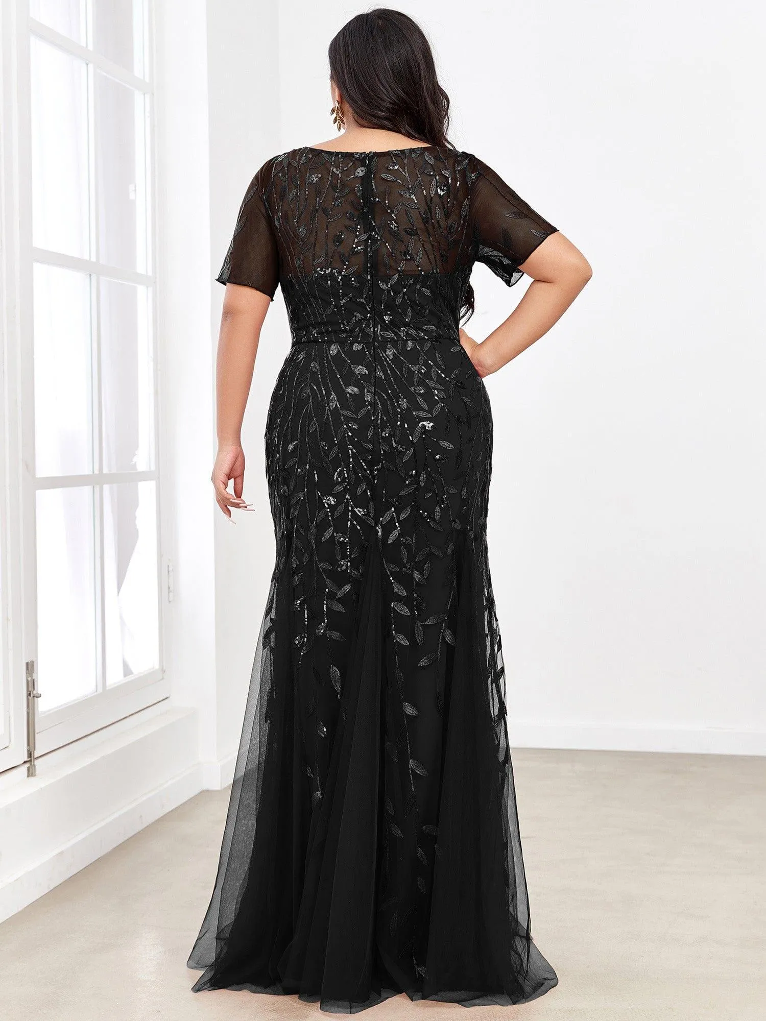 Ivy | Floral Sequin Print Plus Size Mermaid Tulle Evening Dress