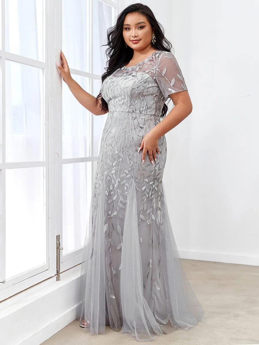Ivy | Floral Sequin Print Plus Size Mermaid Tulle Evening Dress