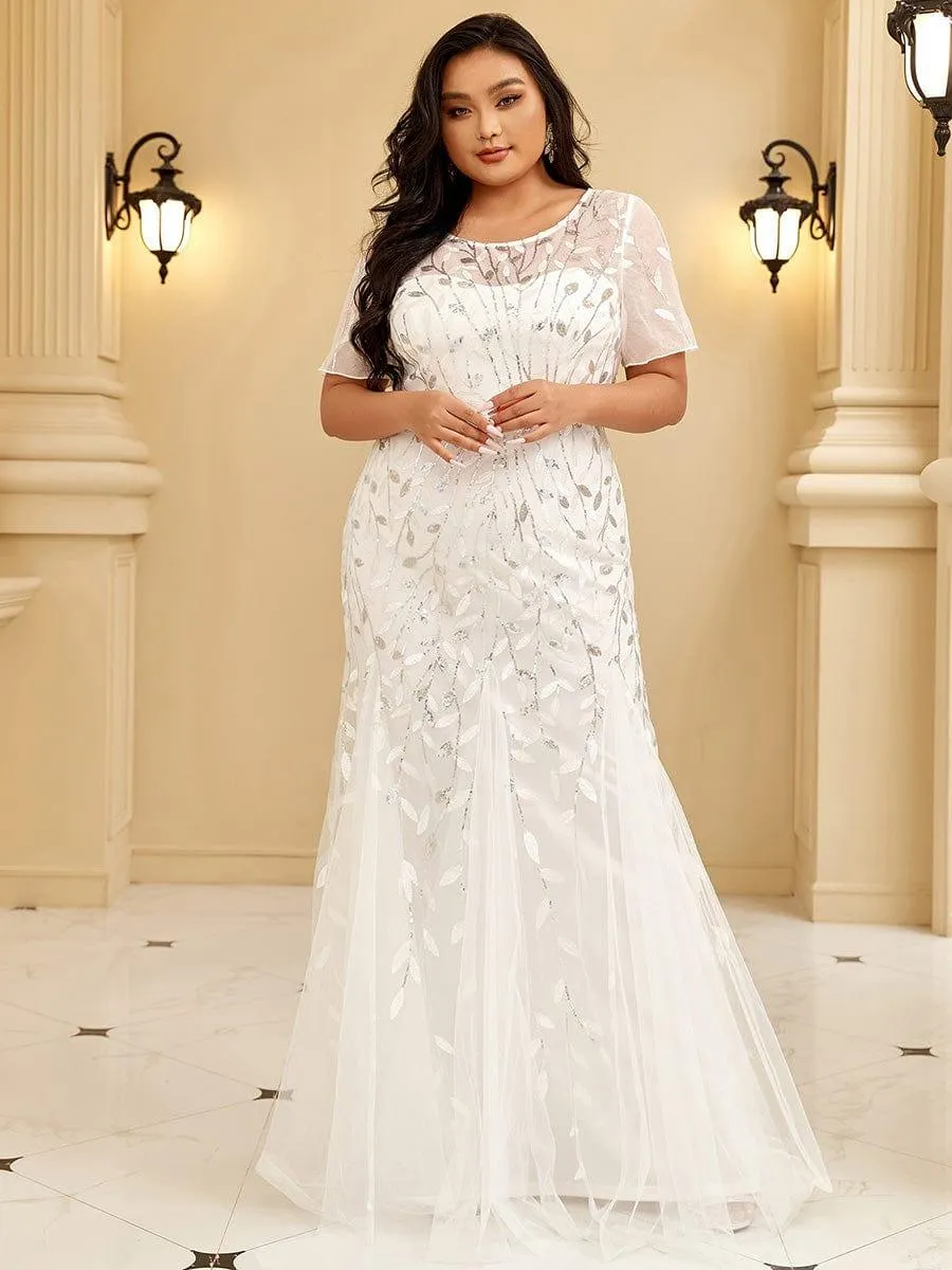 Ivy | Floral Sequin Print Plus Size Mermaid Tulle Evening Dress