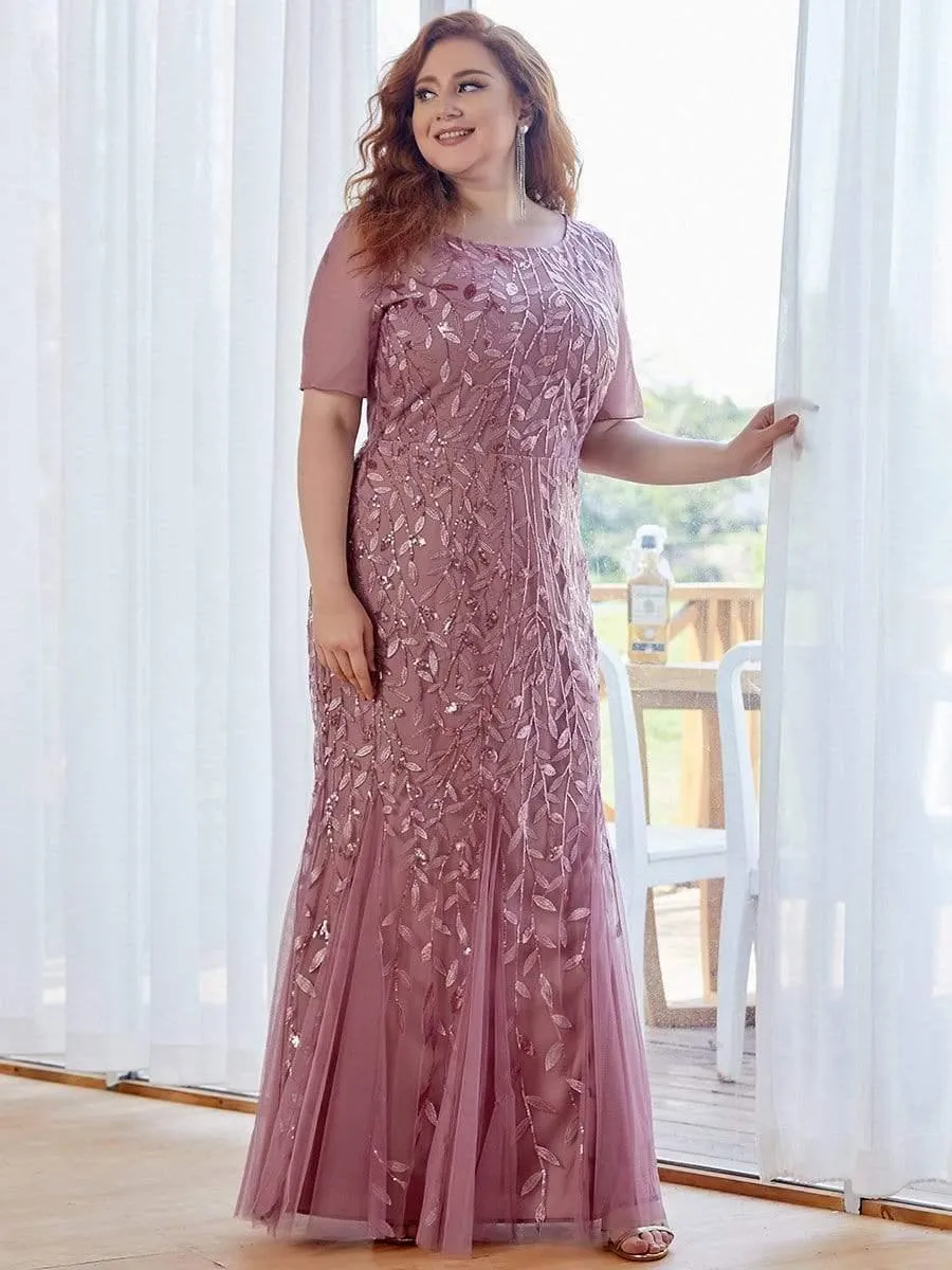 Ivy | Floral Sequin Print Plus Size Mermaid Tulle Evening Dress