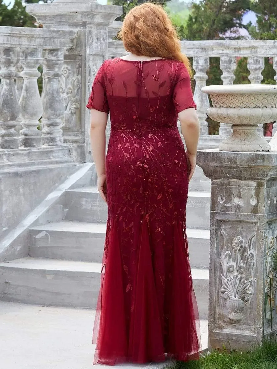 Ivy | Floral Sequin Print Plus Size Mermaid Tulle Evening Dress