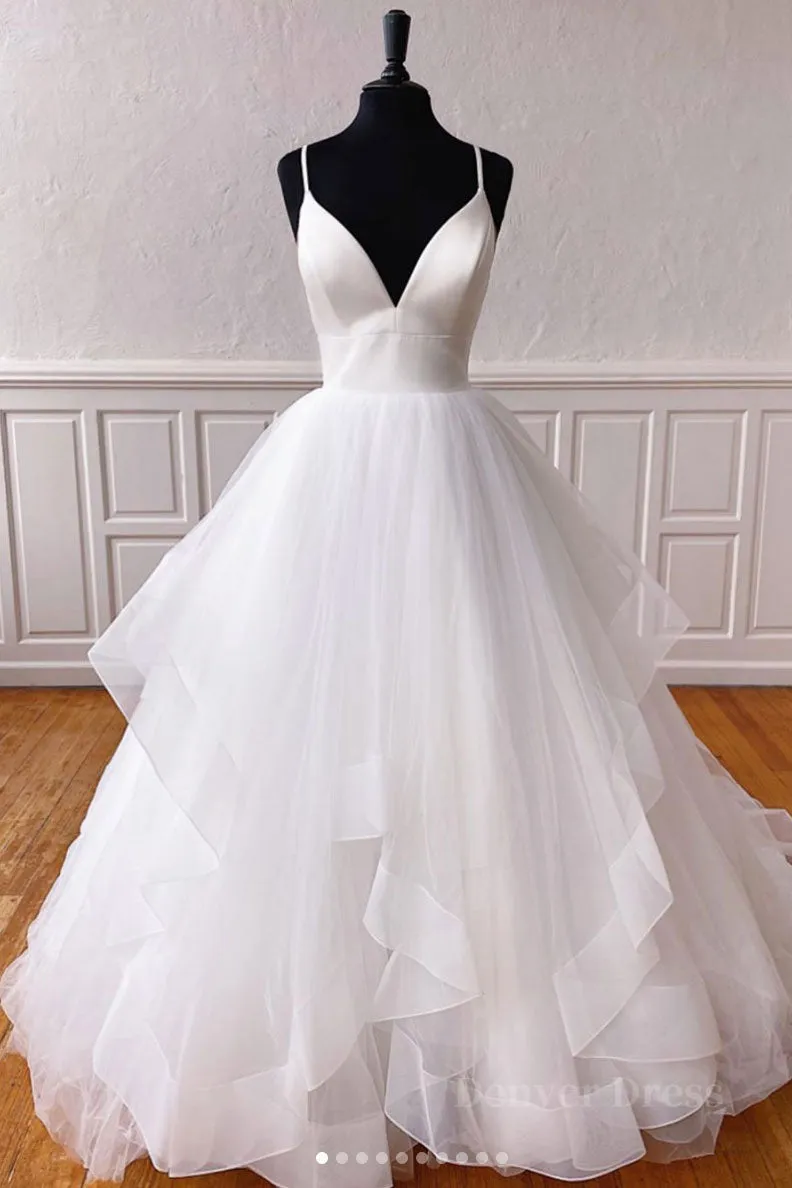 kamahe White v neck tulle long prom dress white tulle evening dress