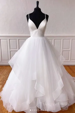 kamahe White v neck tulle long prom dress white tulle evening dress