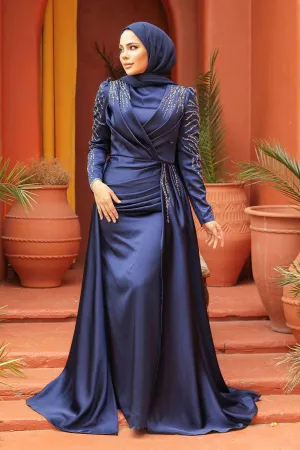 Lara Long Maxi Evening Dress Abaya - Blue