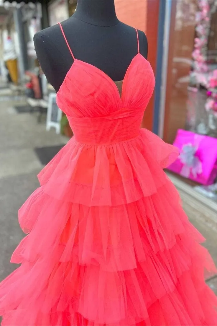 Lavender V-Neck Ruffle Tiered Long Prom Gown