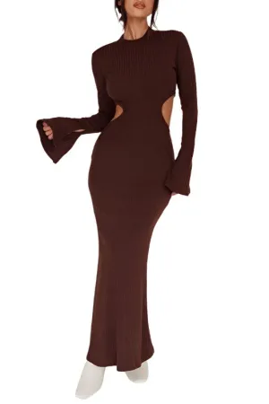 Long Sleeves With Flared Cuffs Knit Maxi Dress