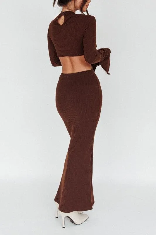 Long Sleeves With Flared Cuffs Knit Maxi Dress