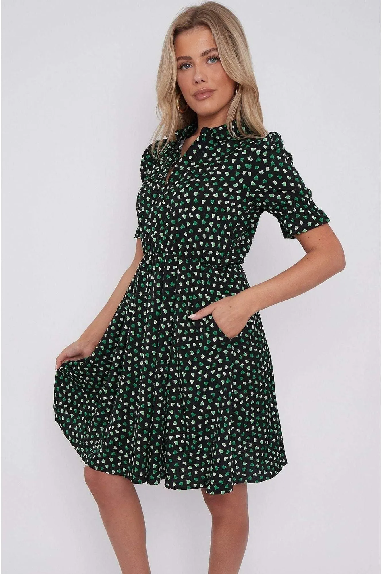 LOVE SUNSHINE Black Heart Print Mini Dress