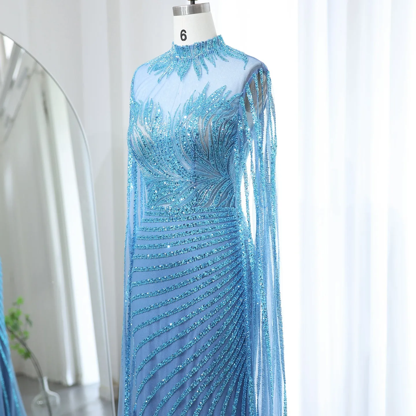 Luxury Caramel Evening Dress with Cape Sleeves SS412