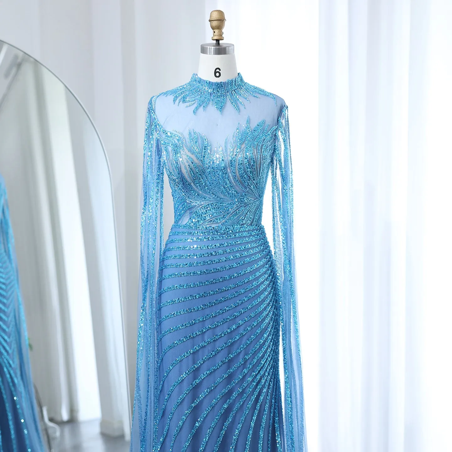 Luxury Caramel Evening Dress with Cape Sleeves SS412