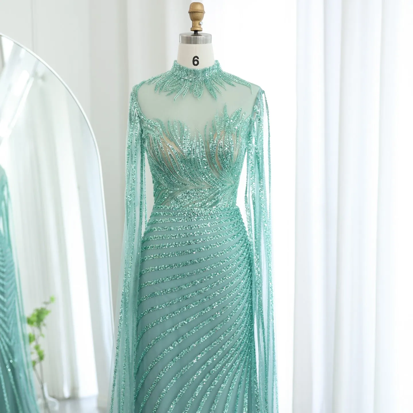 Luxury Caramel Evening Dress with Cape Sleeves SS412