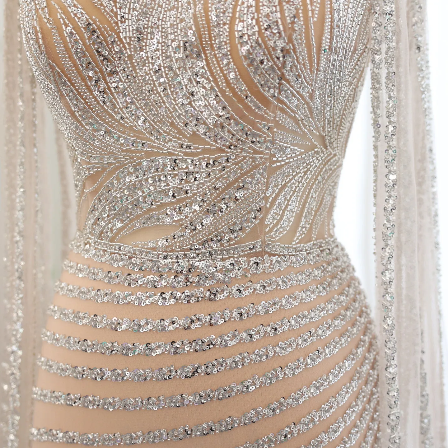 Luxury Caramel Evening Dress with Cape Sleeves SS412