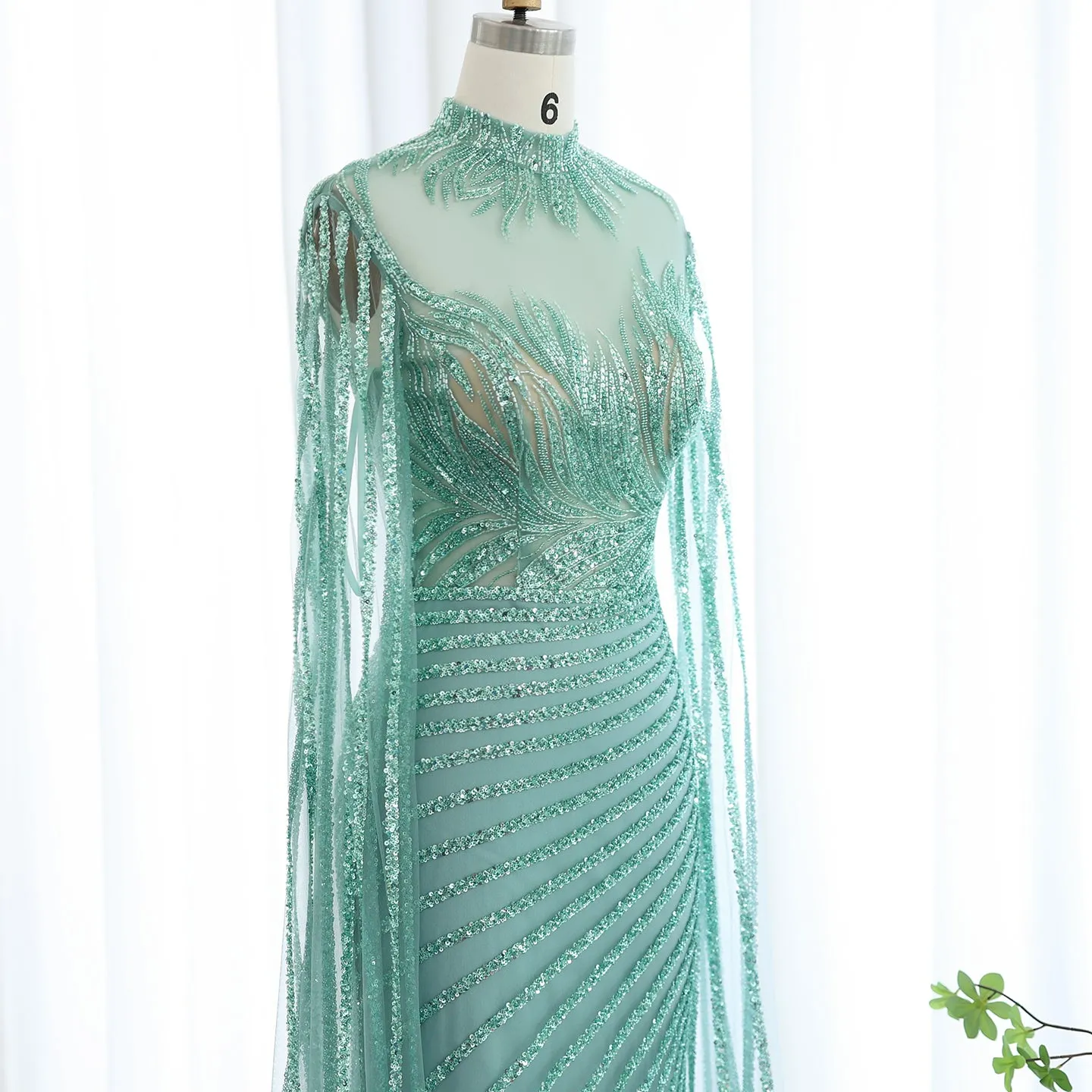 Luxury Caramel Evening Dress with Cape Sleeves SS412