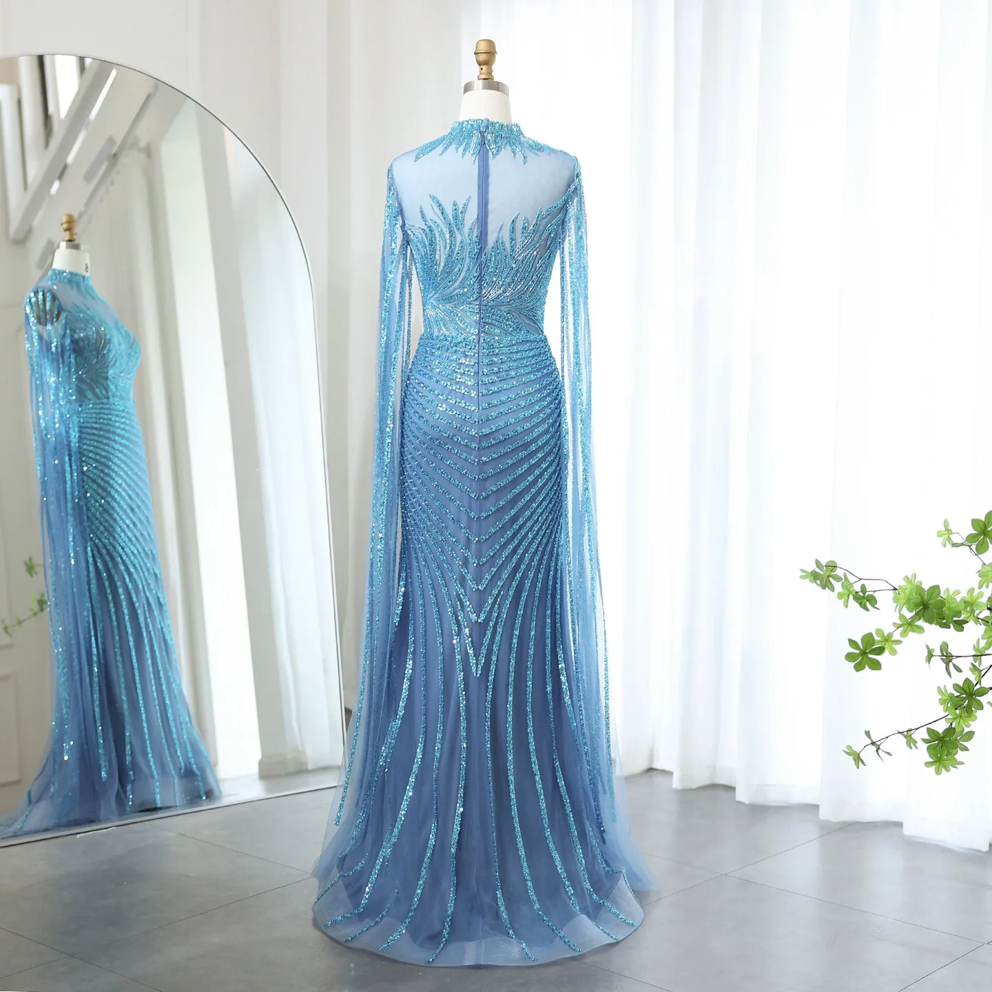 Luxury Caramel Evening Dress with Cape Sleeves SS412