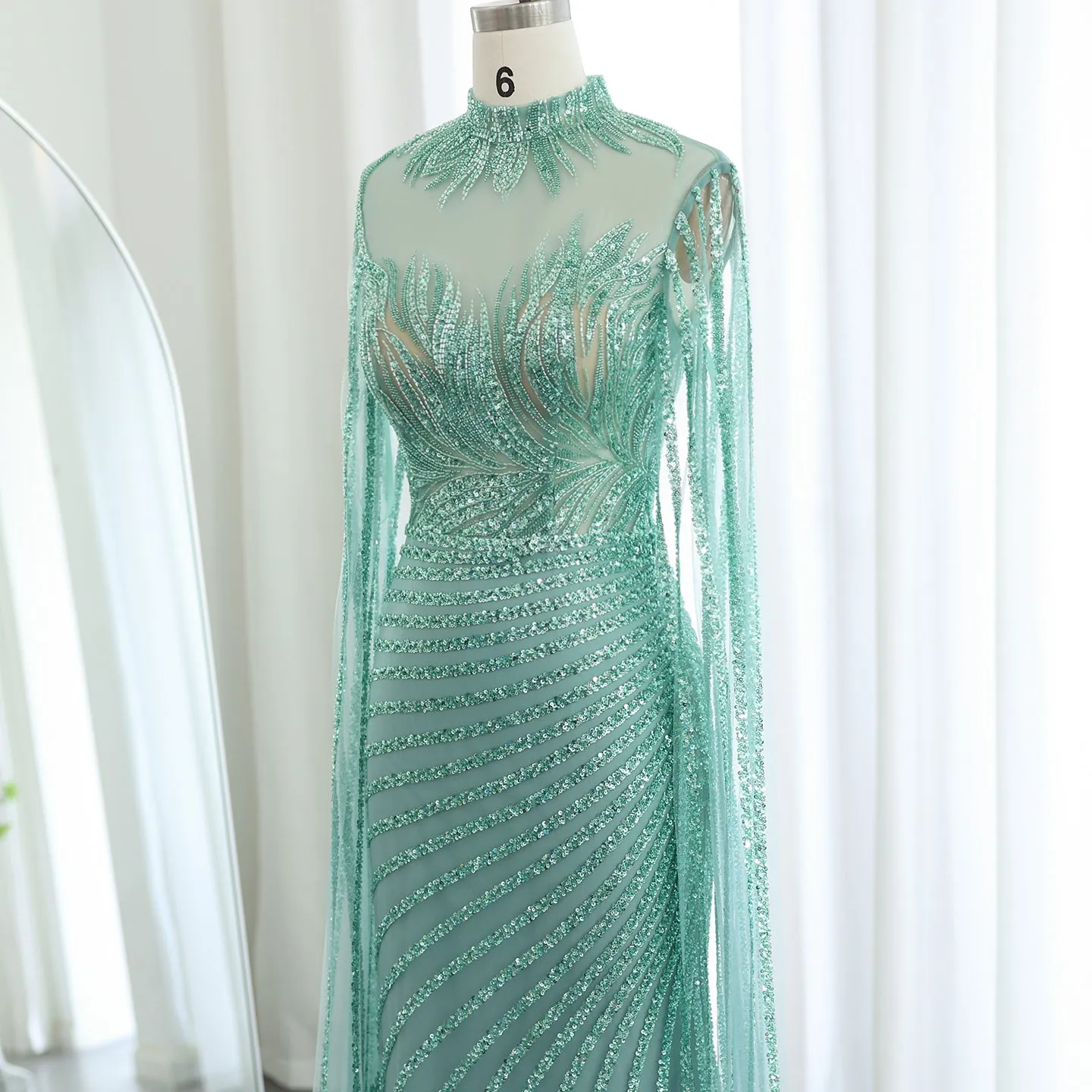 Luxury Caramel Evening Dress with Cape Sleeves SS412