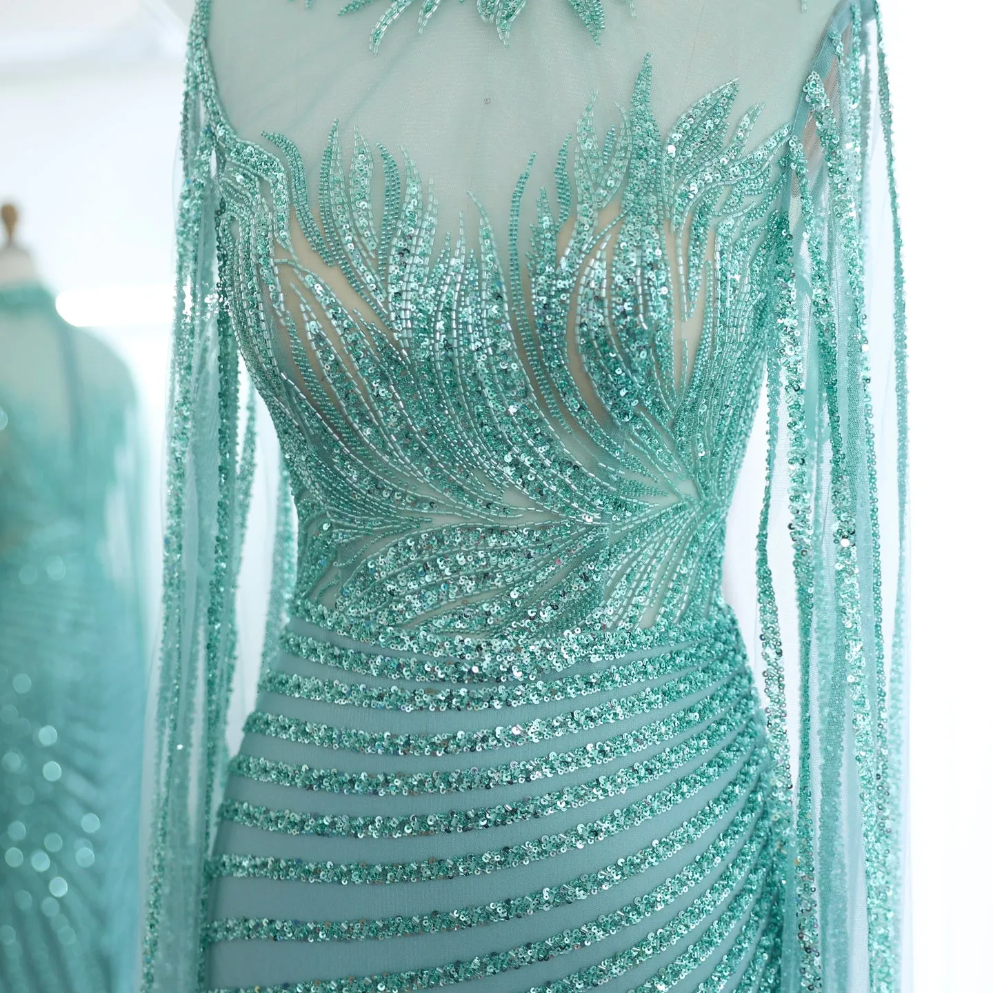 Luxury Caramel Evening Dress with Cape Sleeves SS412