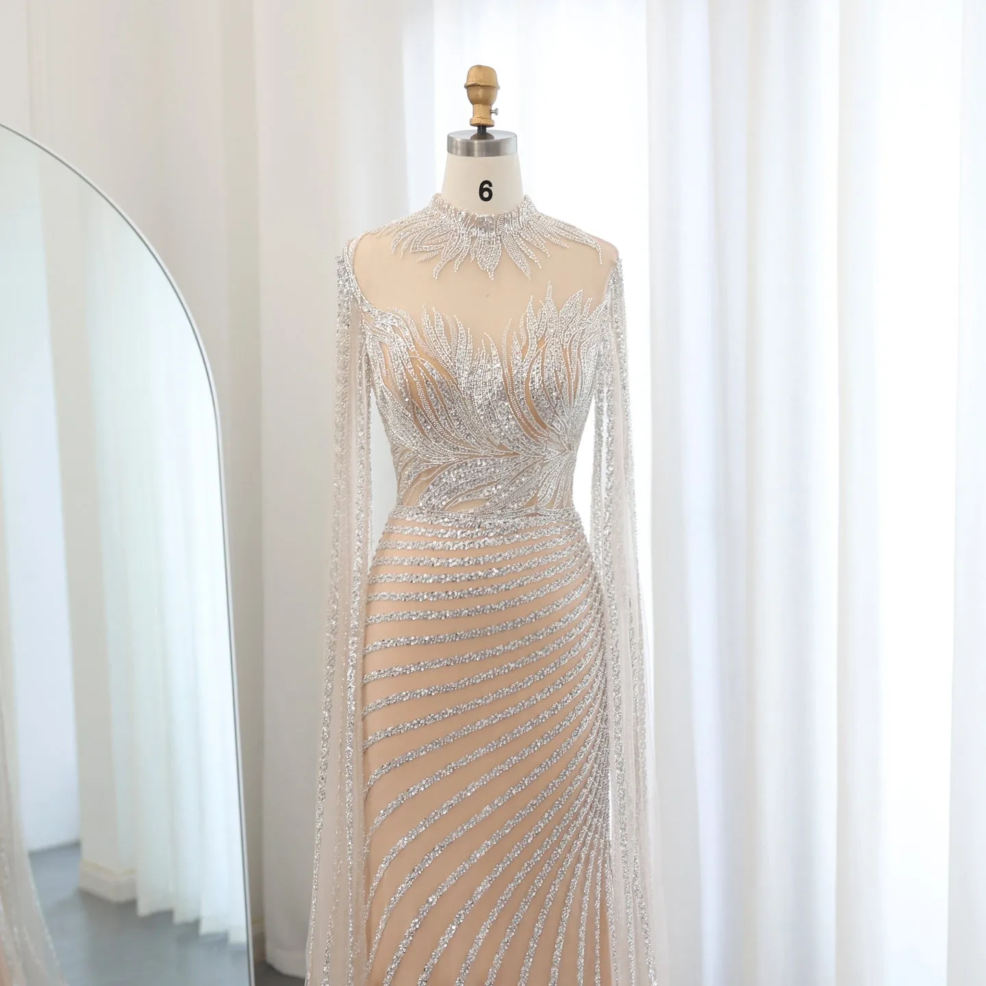 Luxury Caramel Evening Dress with Cape Sleeves SS412