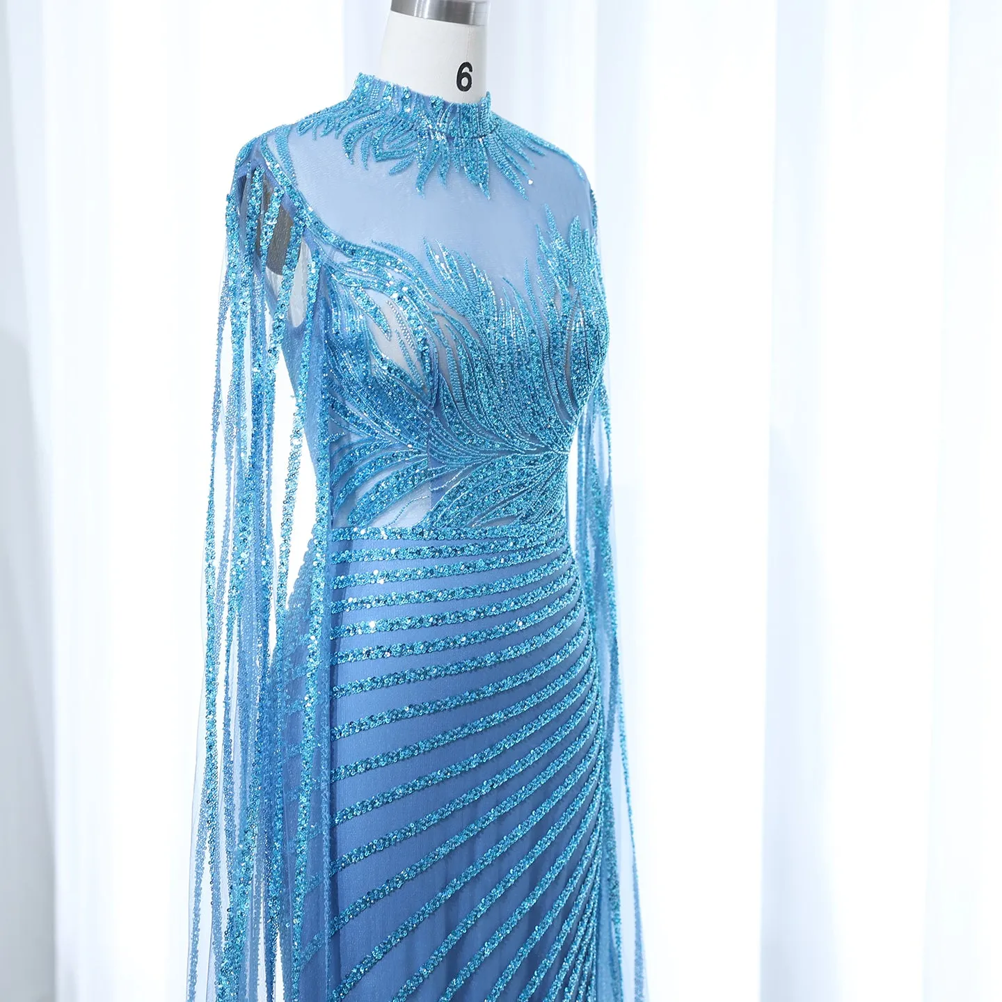 Luxury Caramel Evening Dress with Cape Sleeves SS412
