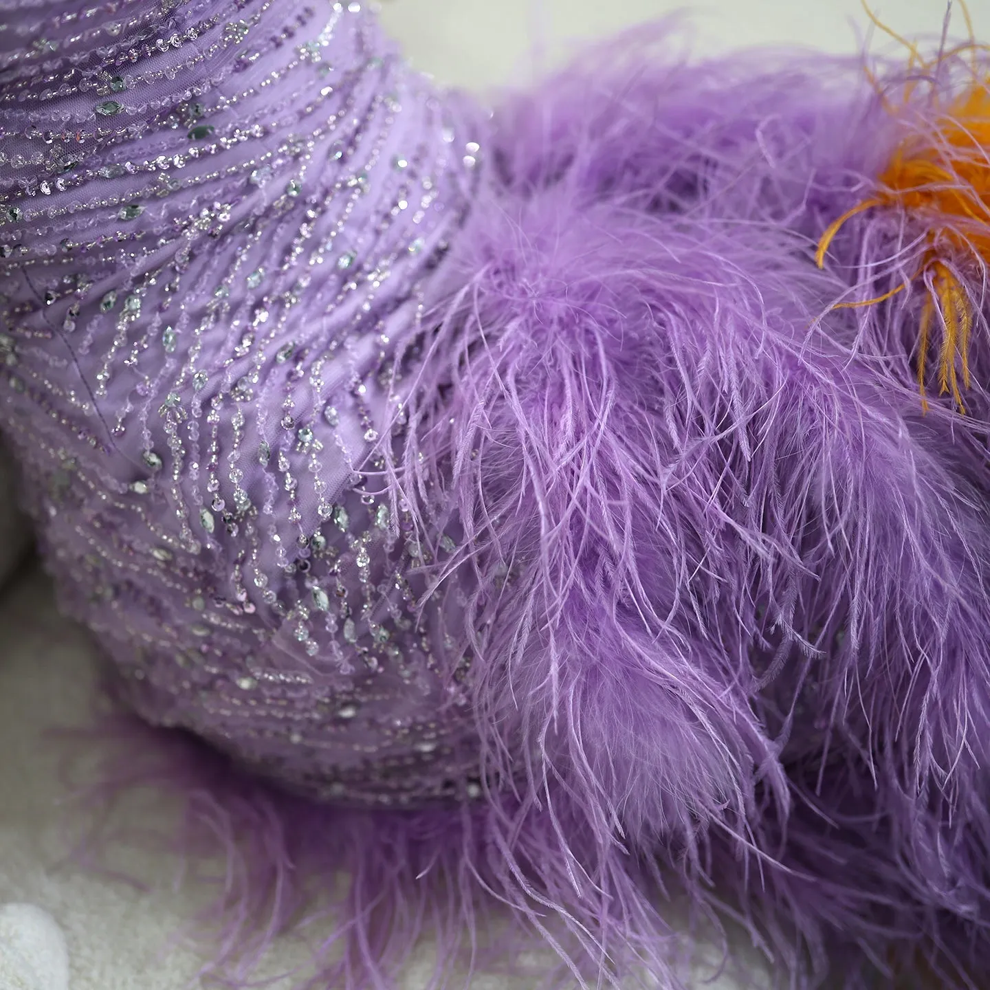 Luxury Feathers Lilac Halter Evening Dress SS473