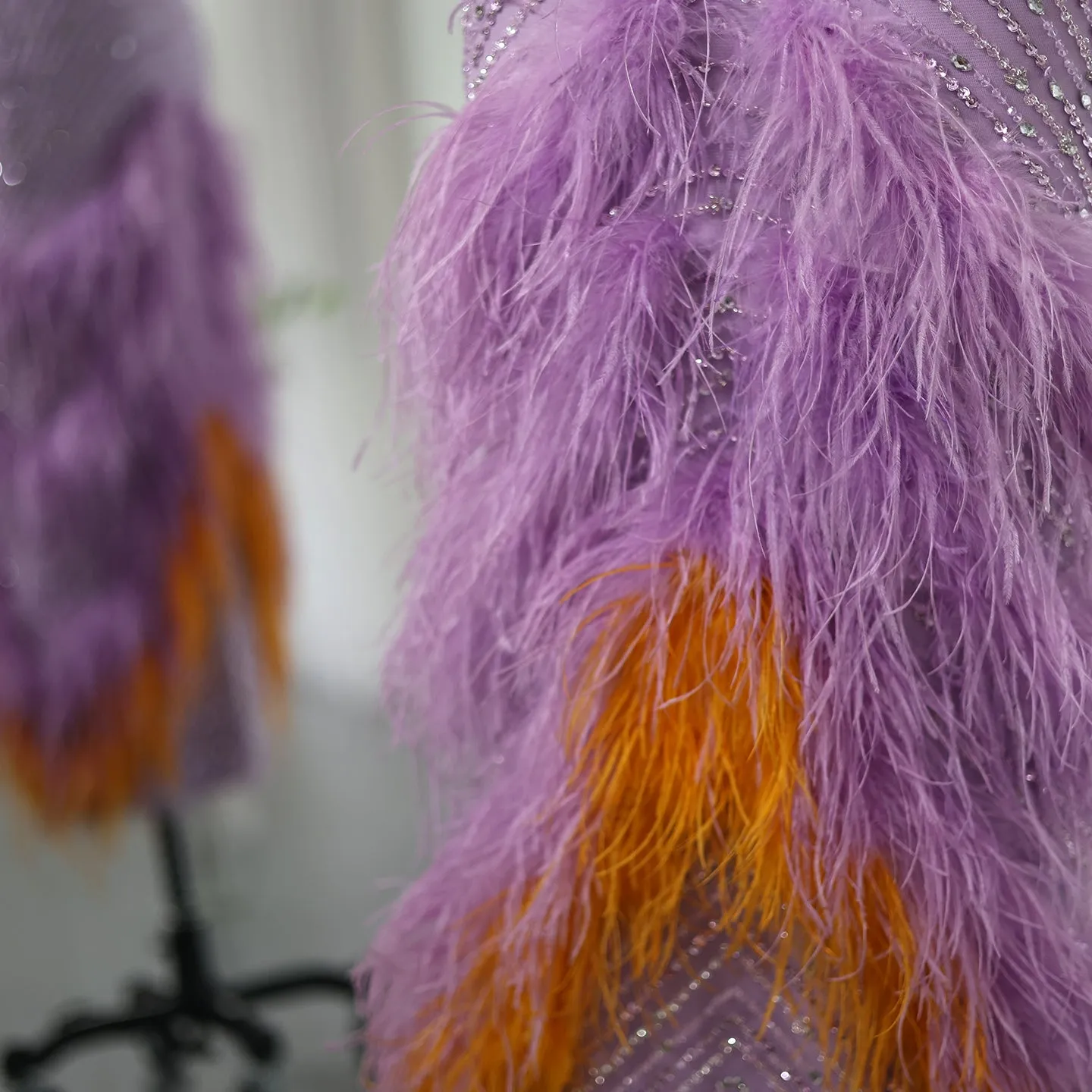 Luxury Feathers Lilac Halter Evening Dress SS473