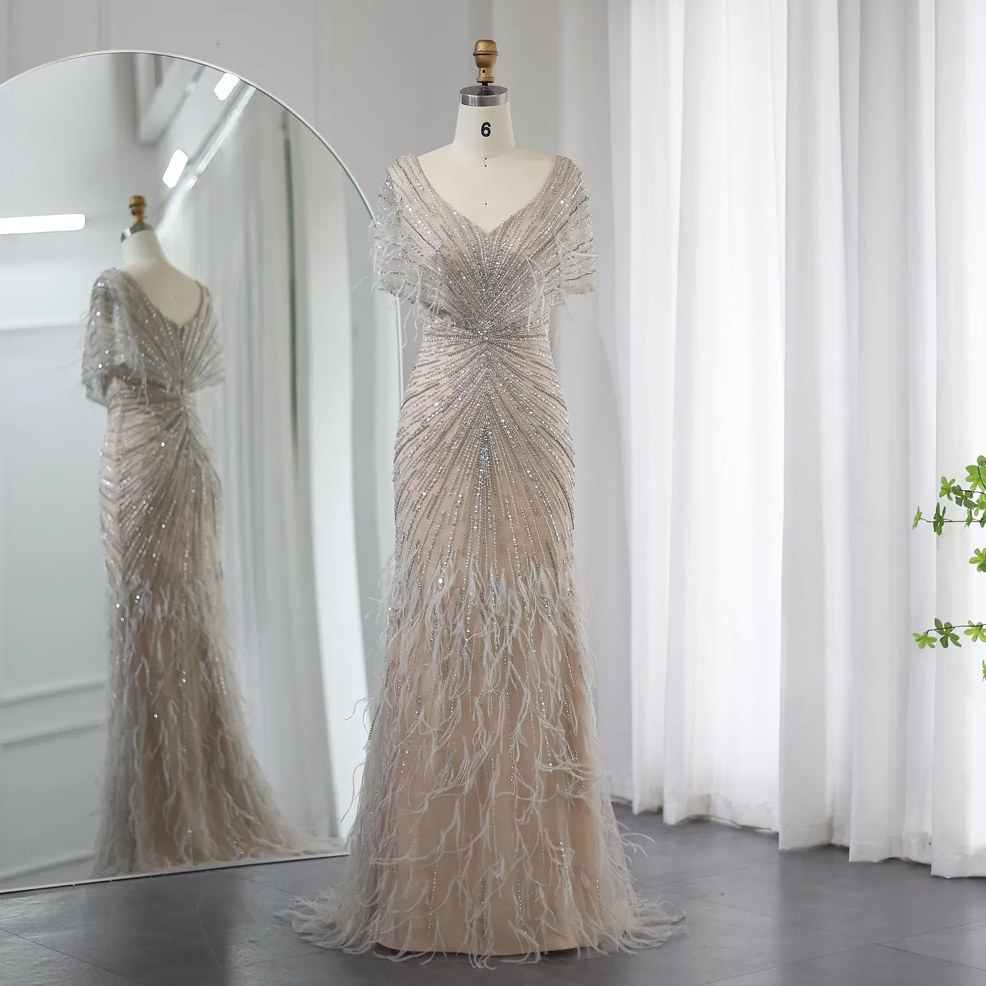 Luxury Feathers Mermaid Evening Dress SS210