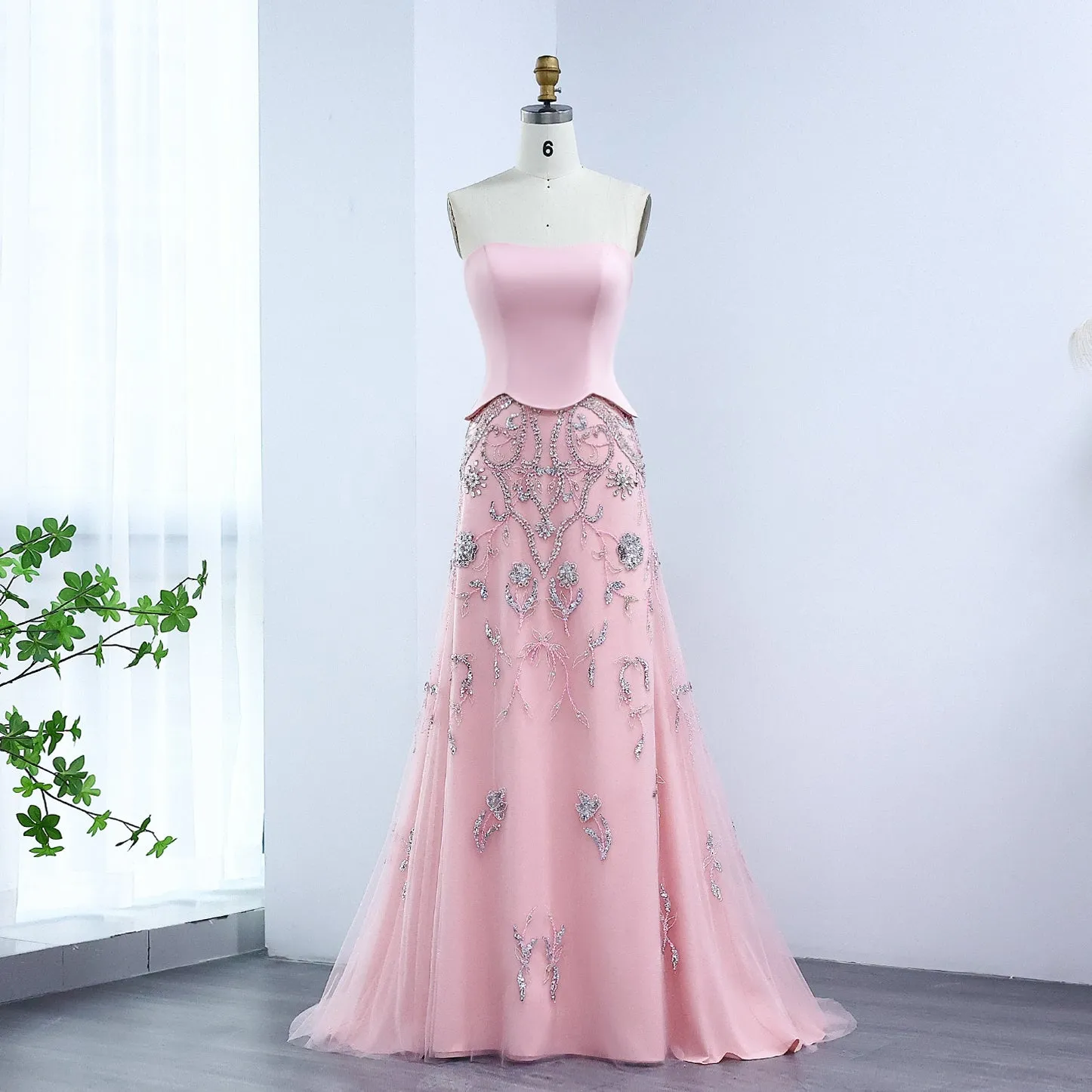 Luxury Sage Green Strapless Evening Dress SS254