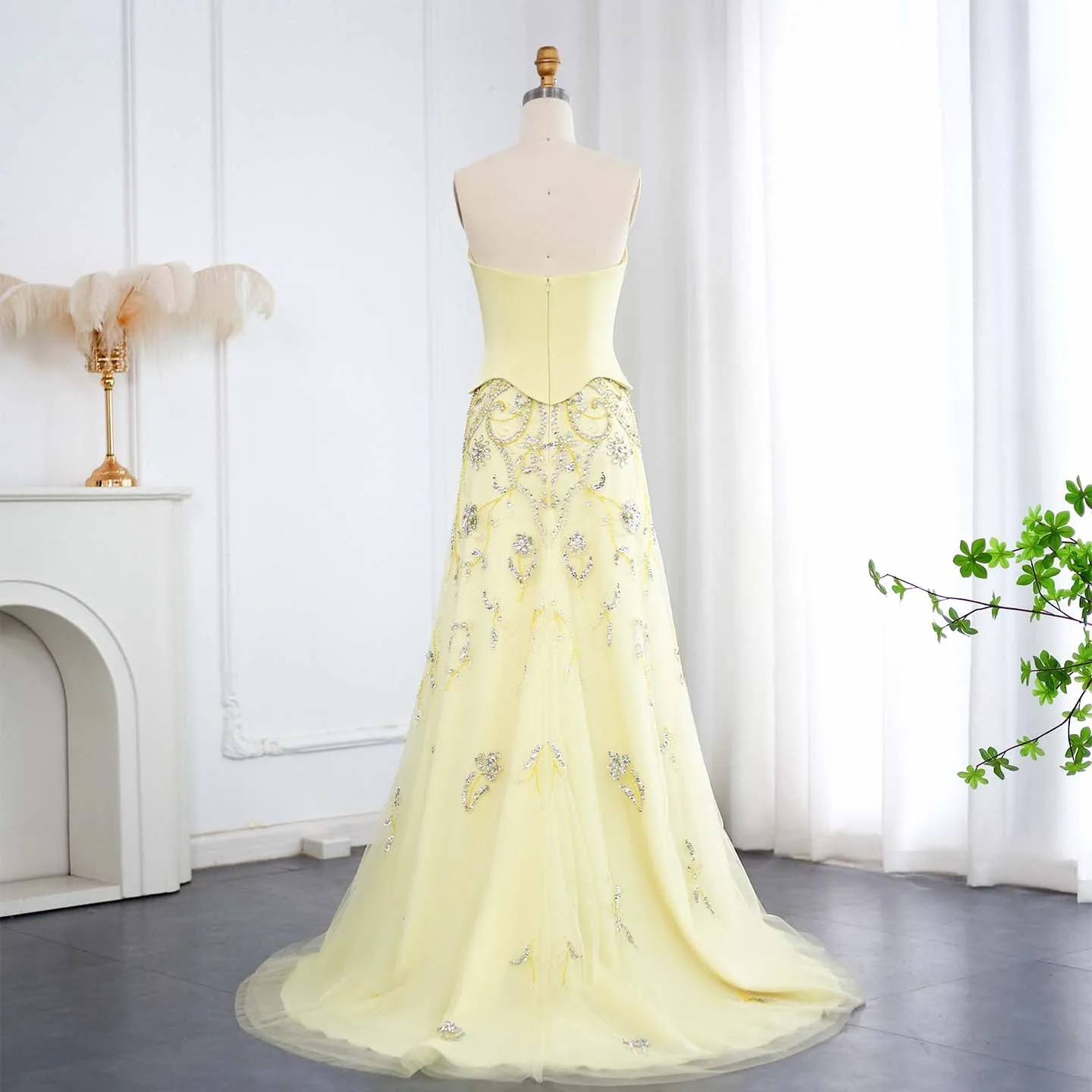 Luxury Sage Green Strapless Evening Dress SS254
