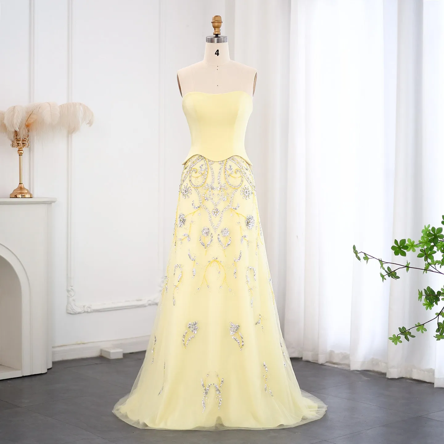 Luxury Sage Green Strapless Evening Dress SS254