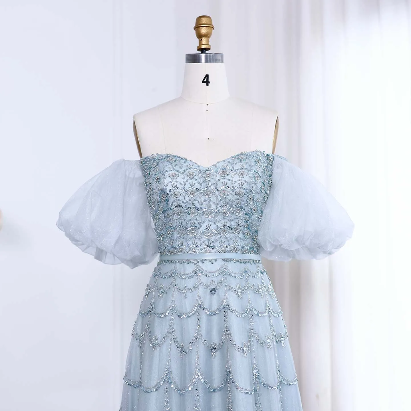 Luxury Strapless Puff Sleeves Pink Evening Dress SS037