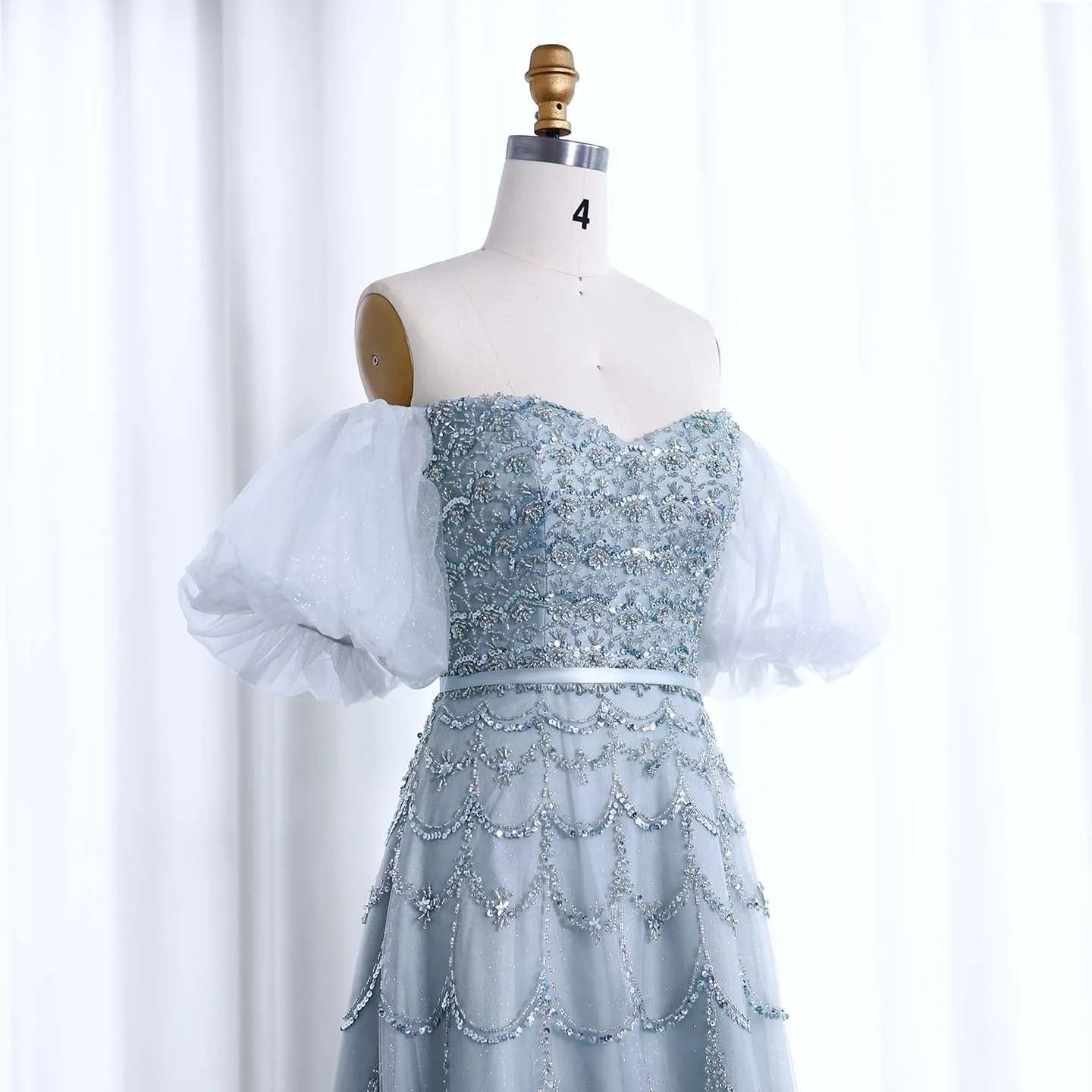 Luxury Strapless Puff Sleeves Pink Evening Dress SS037