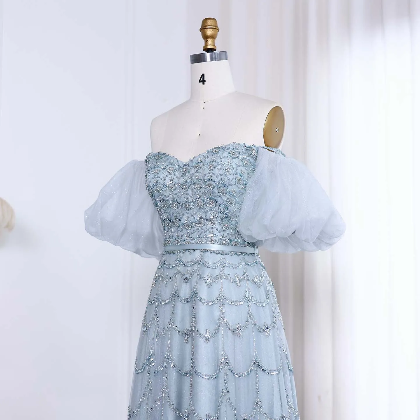 Luxury Strapless Puff Sleeves Pink Evening Dress SS037