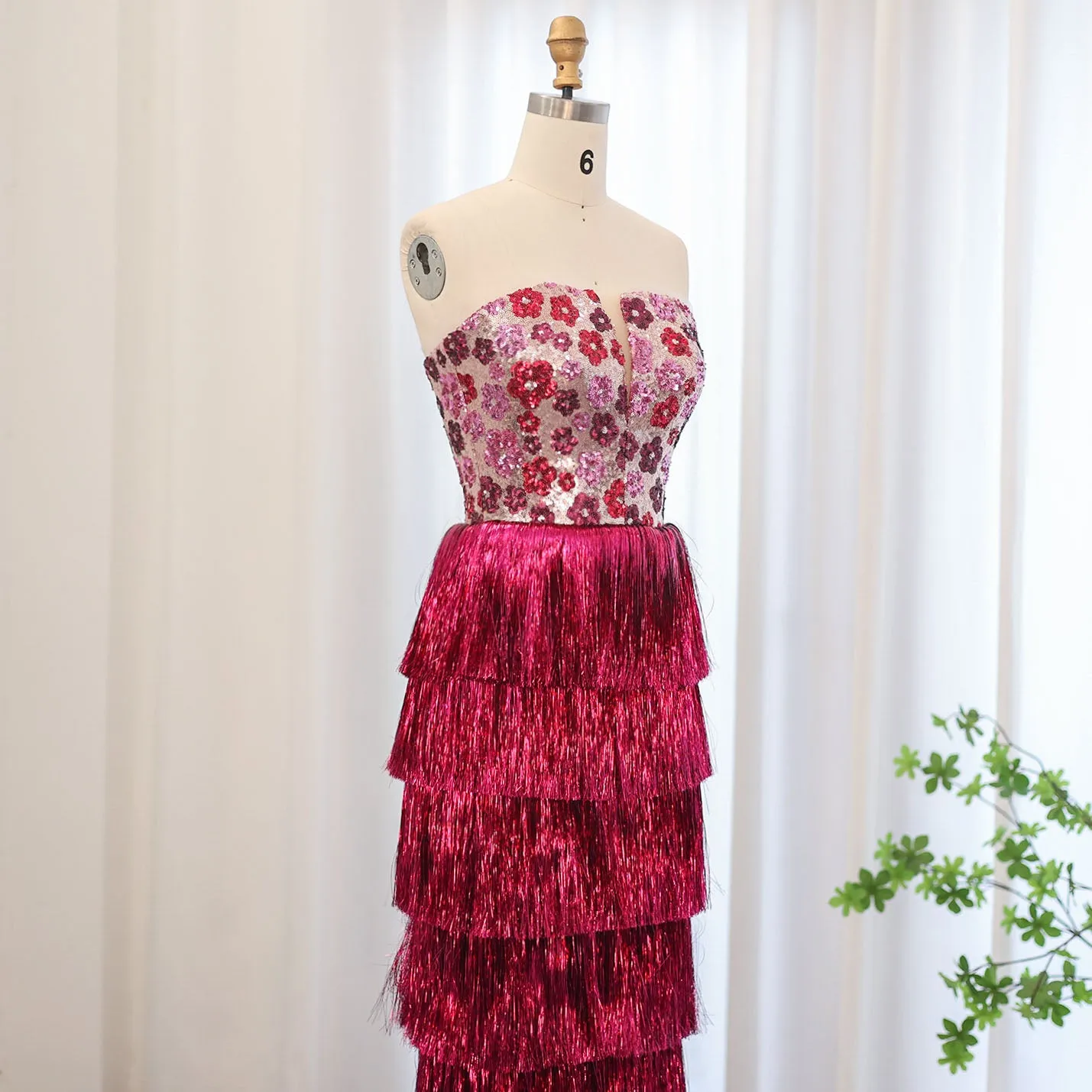 Luxury Tassel Fuchsia Off Shoulder Evening Dress SS508