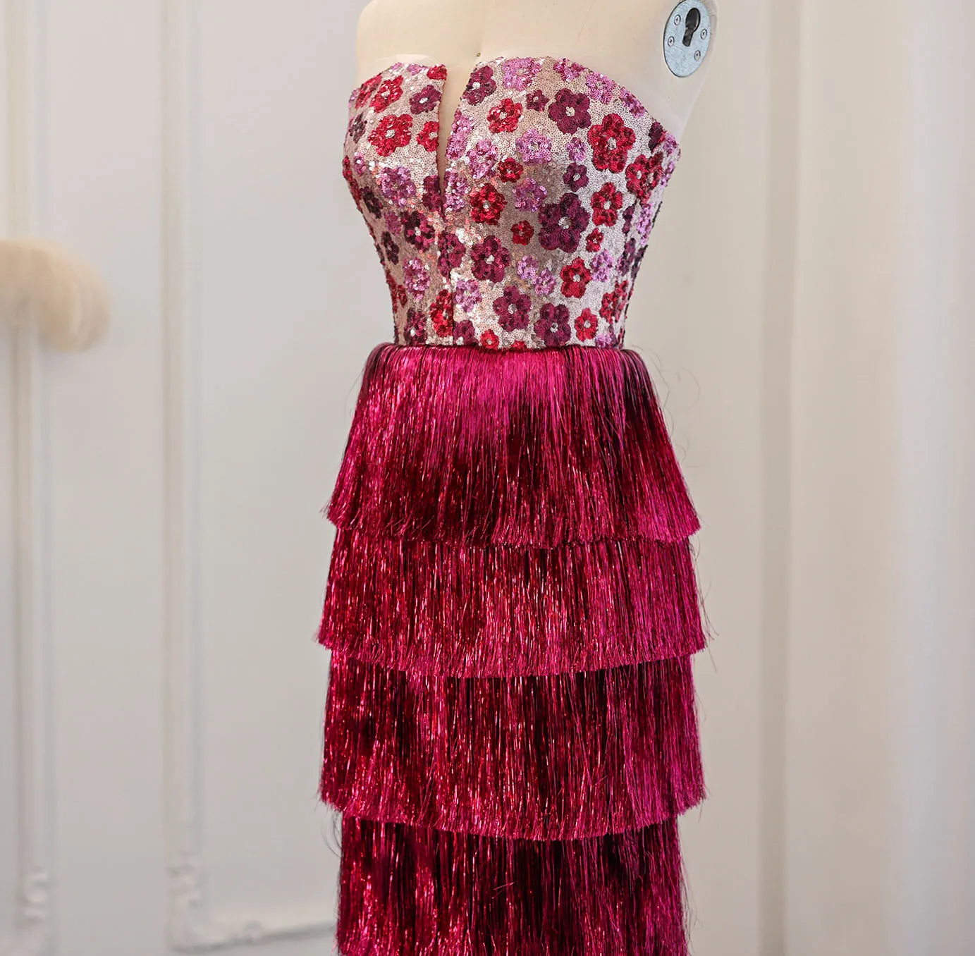 Luxury Tassel Fuchsia Off Shoulder Evening Dress SS508