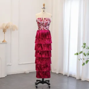 Luxury Tassel Fuchsia Off Shoulder Evening Dress SS508