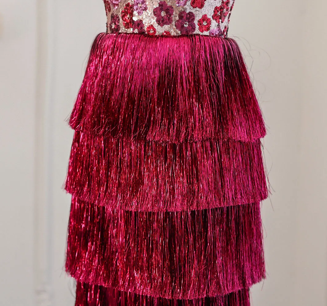 Luxury Tassel Fuchsia Off Shoulder Evening Dress SS508